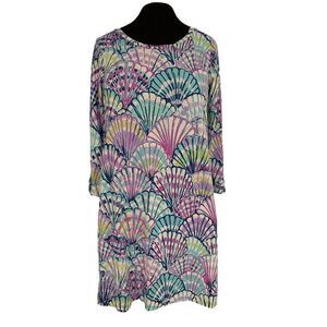 Lilly Pulitzer Dress‎ XS Linden Oh Shello Serene Blue Shirt Shift Beachy Summer
